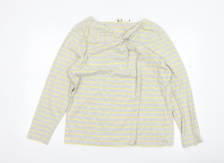 Cotton Traders Women Grey Yellow Striped Twist Neck Jersey Top UK 18