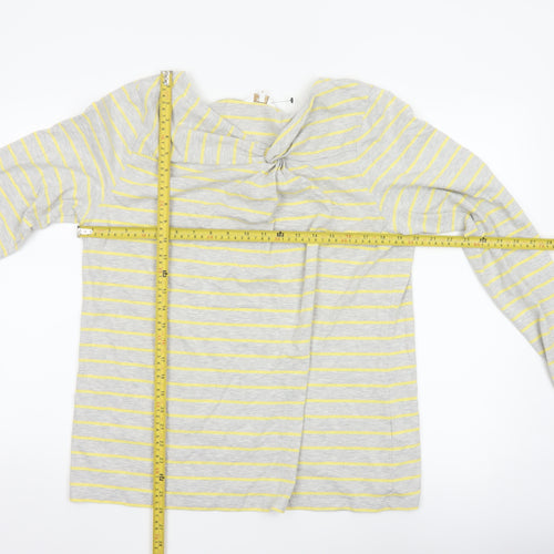 Cotton Traders Women Grey Yellow Striped Twist Neck Jersey Top UK 18