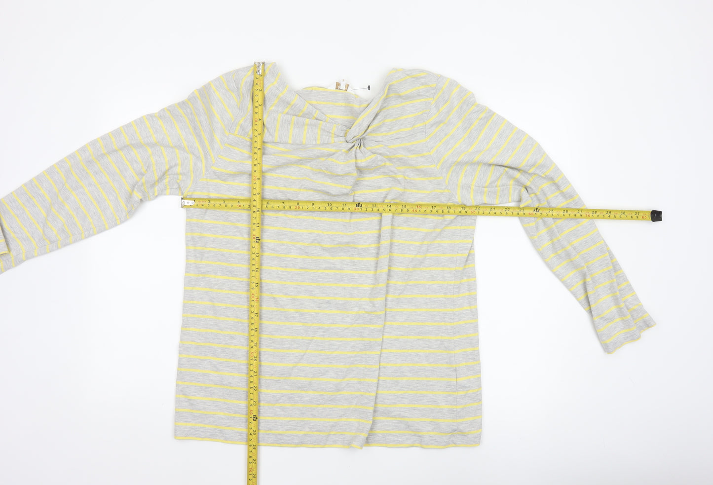 Cotton Traders Women Grey Yellow Striped Twist Neck Jersey Top UK 18