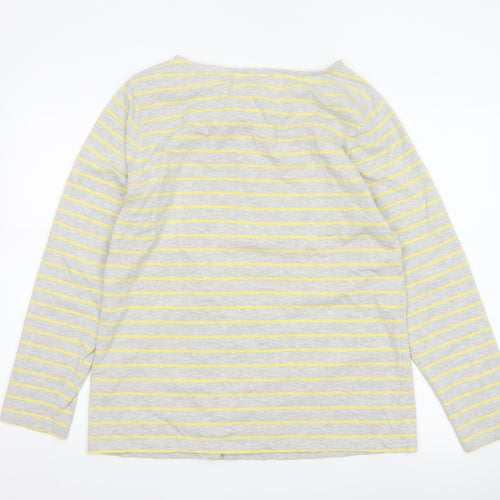 Cotton Traders Women Grey Yellow Striped Twist Neck Jersey Top UK 18