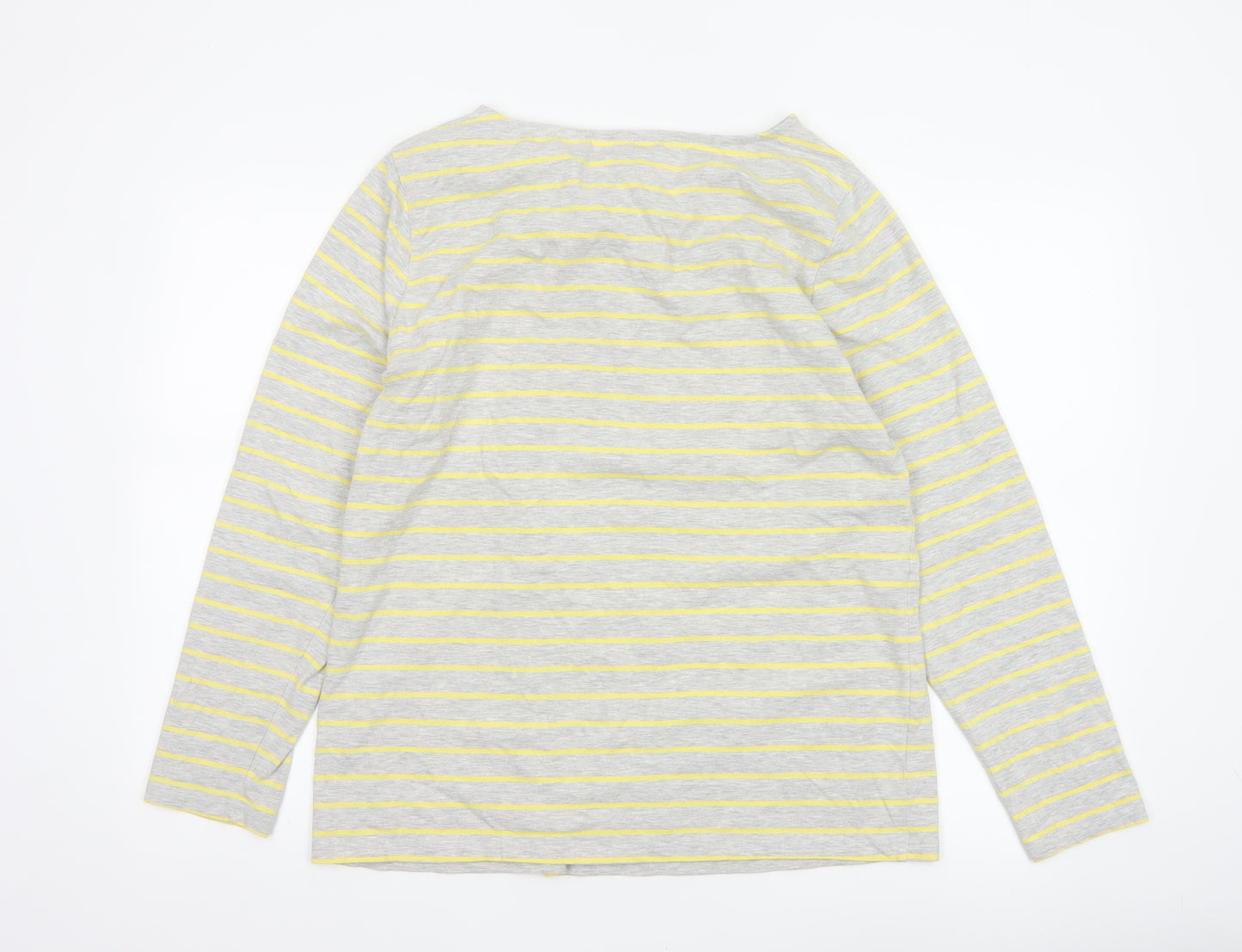 Cotton Traders Women Grey Yellow Striped Twist Neck Jersey Top UK 18