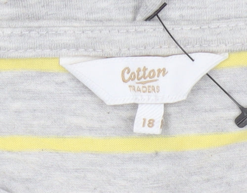 Cotton Traders Women Grey Yellow Striped Twist Neck Jersey Top UK 18