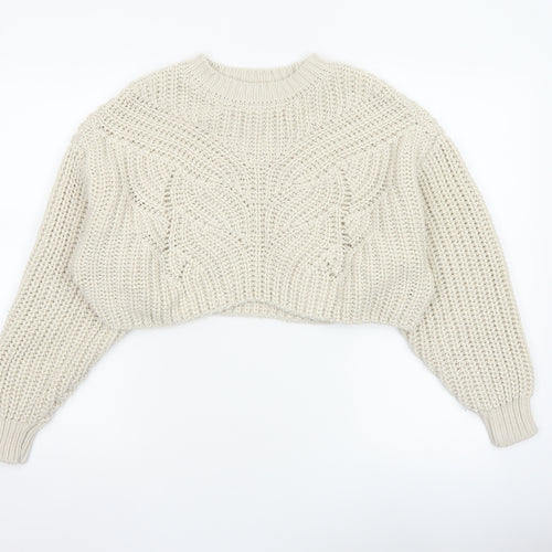 Topshop Women’s Ivory XS Chunky Cable Knit Cropped Pullover Jumper
