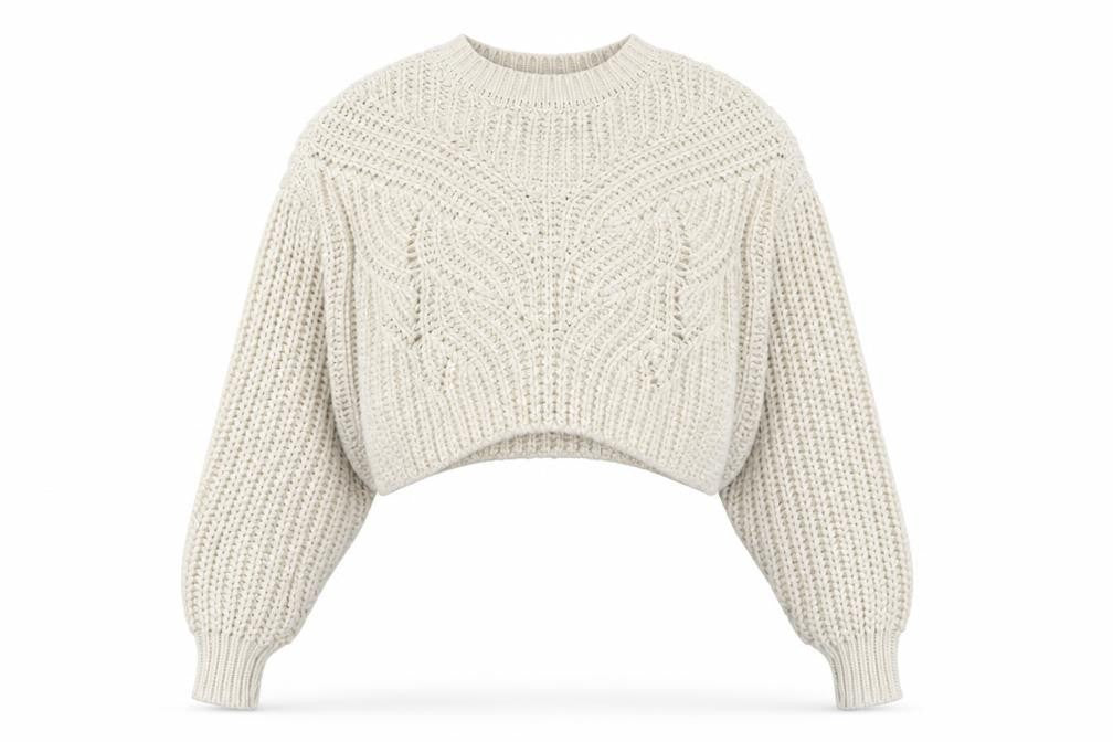 Front view of Topshop Women’s Ivory XS Chunky Cable Knit Cropped jumper