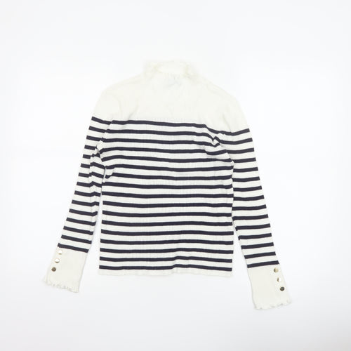 Et Vous Women’s White Navy Stripe High Neck Knit Jumper Size 12