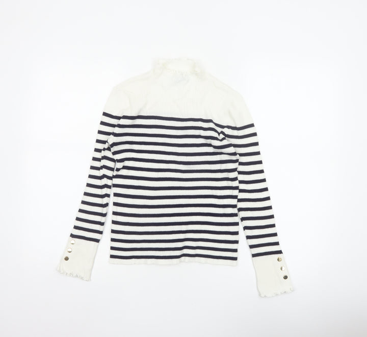 Et Vous Women’s White Navy Stripe High Neck Knit Jumper Size 12