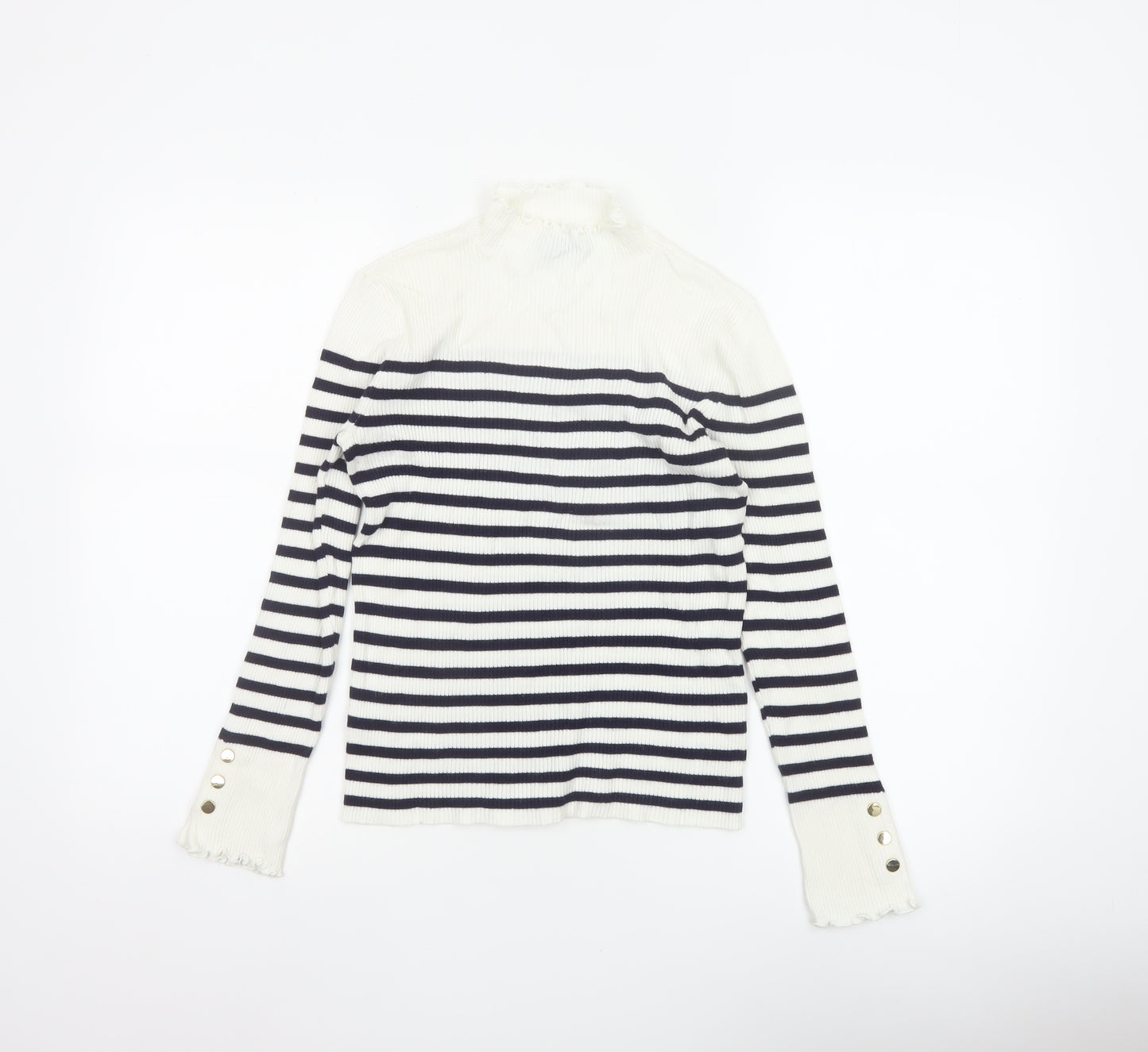 Et Vous Women’s White Navy Stripe High Neck Knit Jumper Size 12