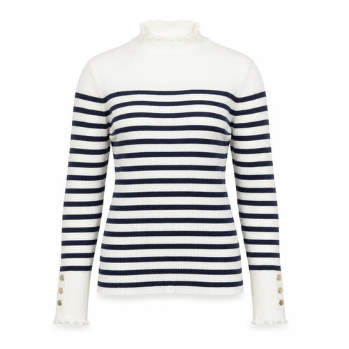 Et Vous Women’s White Navy Stripe High Neck Knit Jumper Size 12