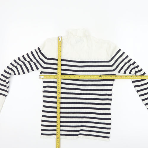 Et Vous Women’s White Navy Stripe High Neck Knit Jumper Size 12