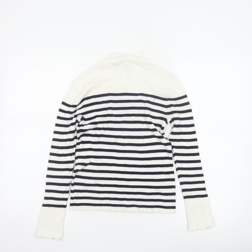 Et Vous Women’s White Navy Stripe High Neck Knit Jumper Size 12