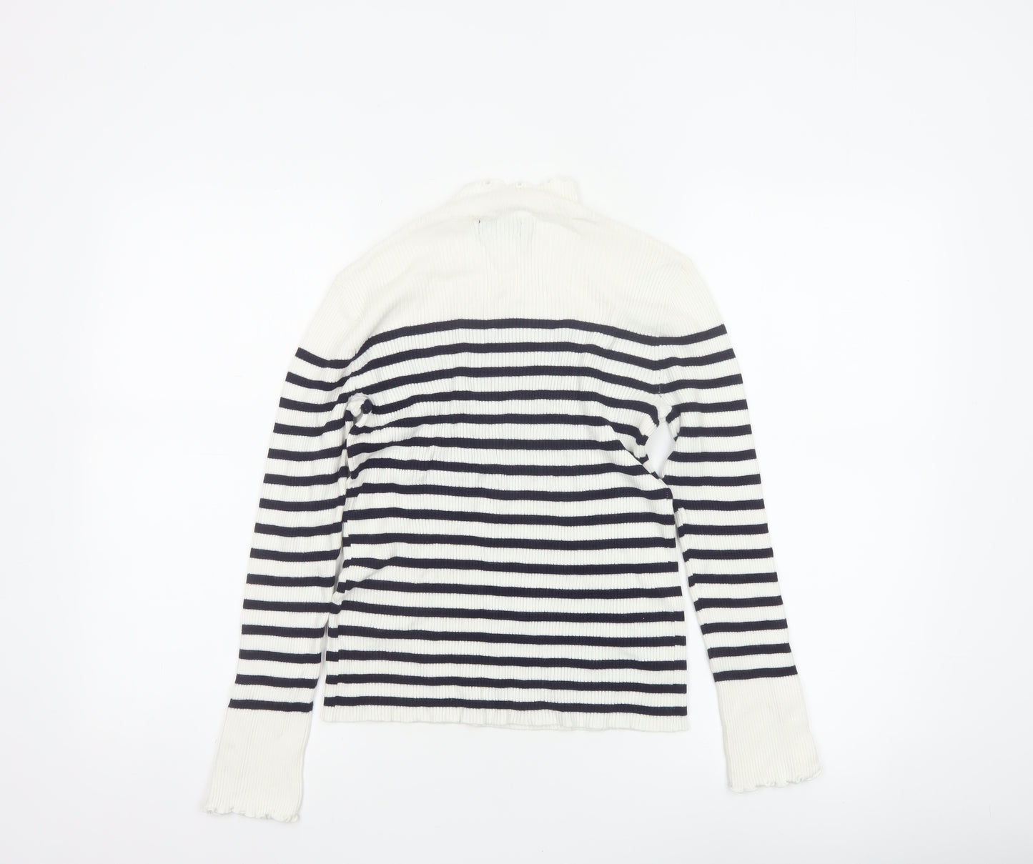 Et Vous Women’s White Navy Stripe High Neck Knit Jumper Size 12