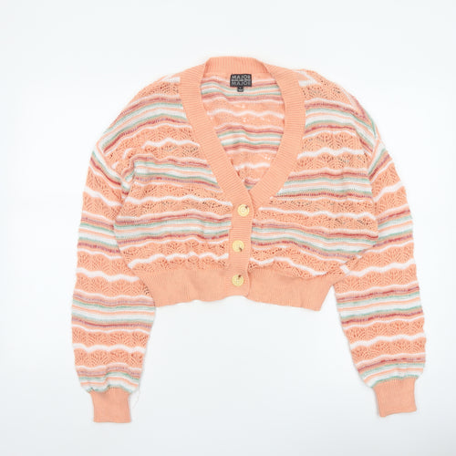 Major Women’s Peach Stripe Open-Knit Button Cardigan Size L