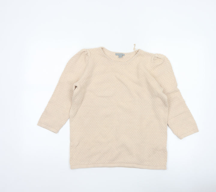 COS Women’s Beige M Cotton Textured Knit Raglan Sleeve Jumper
