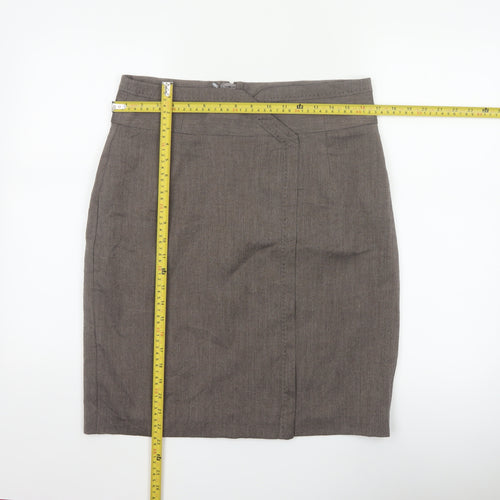 Next Women’s Brown UK 14 Knee Length Pencil Skirt Lined Zip