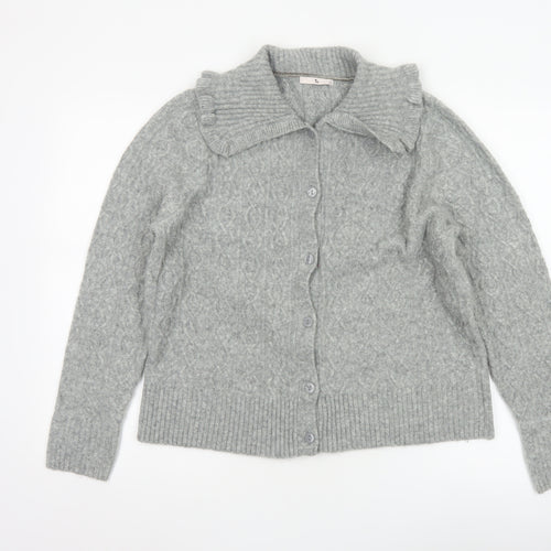 Tu Women’s Grey Cable-Knit Collared Button Cardigan Size 14