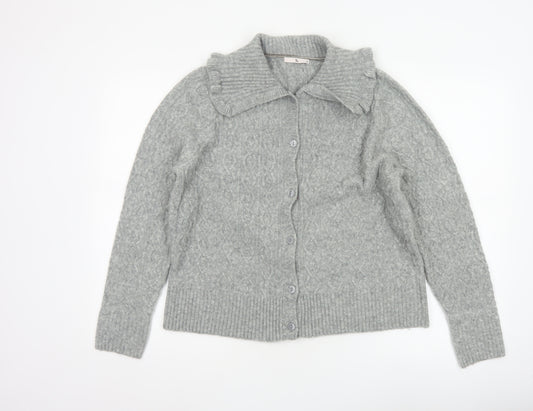 Tu Women’s Grey Cable-Knit Collared Button Cardigan Size 14