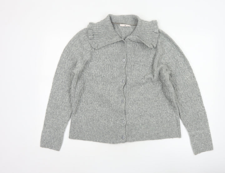 Tu Women’s Grey Cable-Knit Collared Button Cardigan Size 14