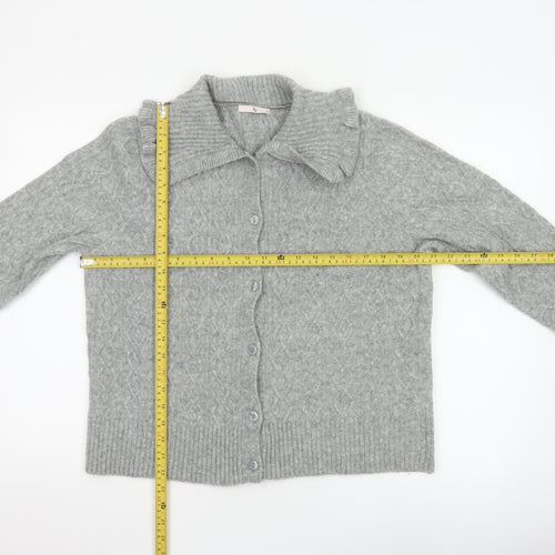 Tu Women’s Grey Cable-Knit Collared Button Cardigan Size 14