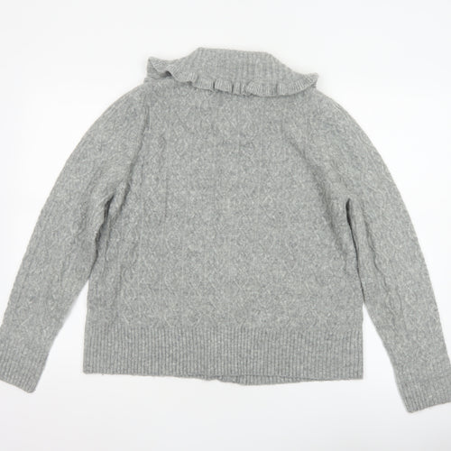 Tu Women’s Grey Cable-Knit Collared Button Cardigan Size 14