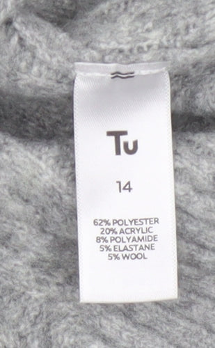 Tu Women’s Grey Cable-Knit Collared Button Cardigan Size 14
