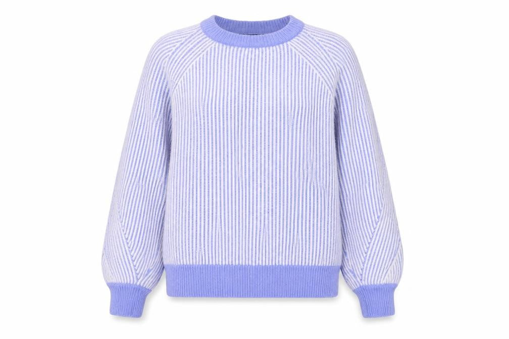 Marks and Spencer Women Blue M Rib Knit Striped Raglan Jumper