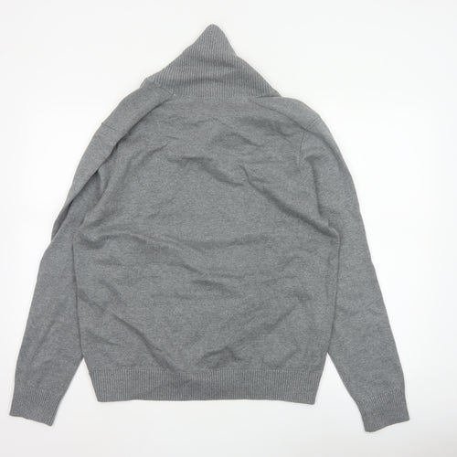 Nautica Men’s Grey M Cotton Shawl Collar Logo Pullover Jumper
