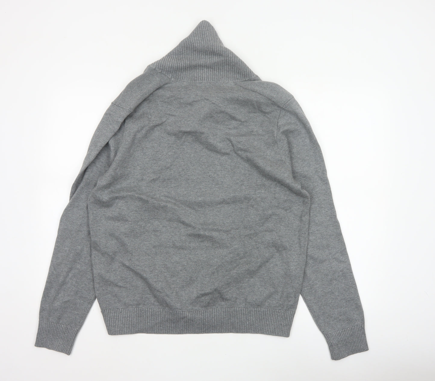 Nautica Men’s Grey M Cotton Shawl Collar Logo Pullover Jumper