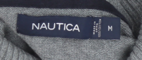 Nautica Men’s Grey M Cotton Shawl Collar Logo Pullover Jumper