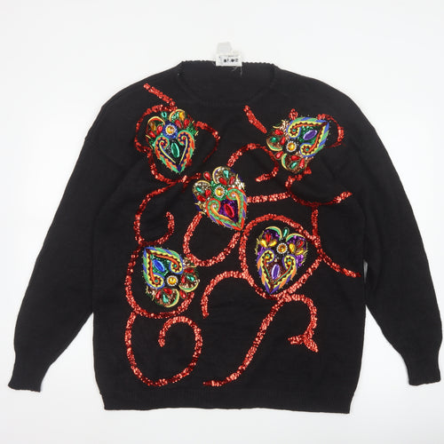 Joyce Women’s Black XL Vintage Sequin Beaded Crew Neck Jumper