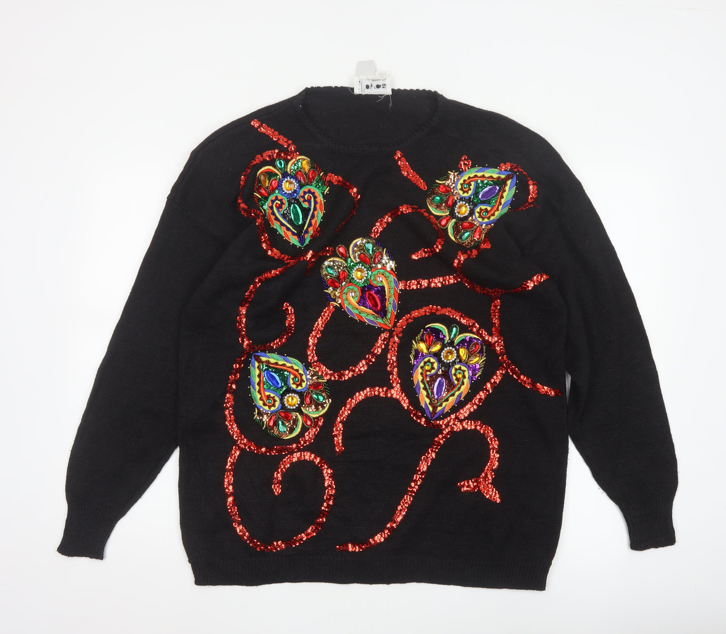 Joyce Women’s Black XL Vintage Sequin Beaded Crew Neck Jumper