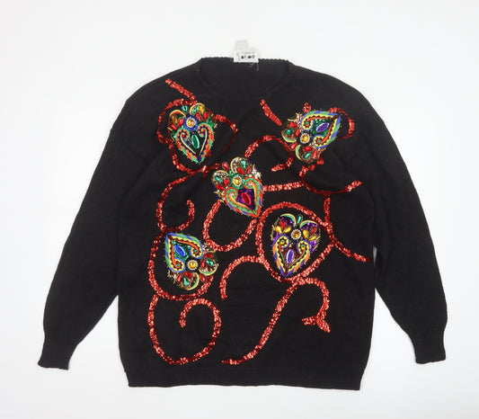 Joyce Women’s Black XL Vintage Sequin Beaded Crew Neck Jumper
