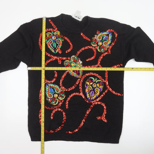 Joyce Women’s Black XL Vintage Sequin Beaded Crew Neck Jumper