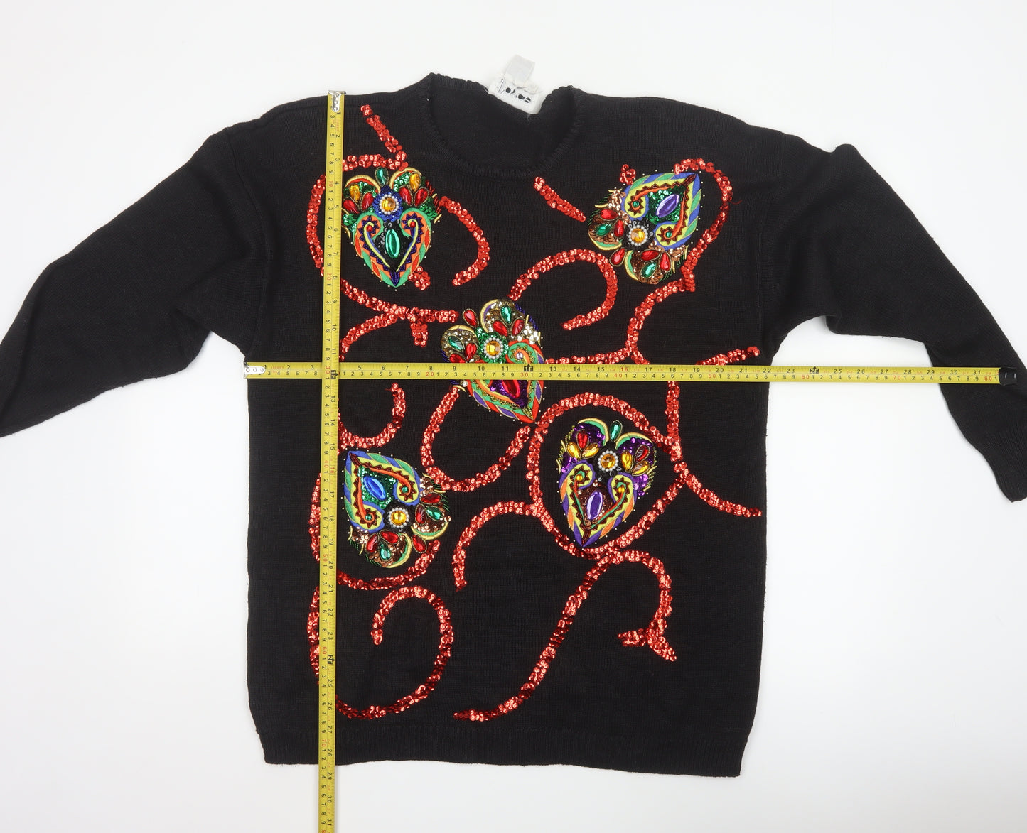 Joyce Women’s Black XL Vintage Sequin Beaded Crew Neck Jumper