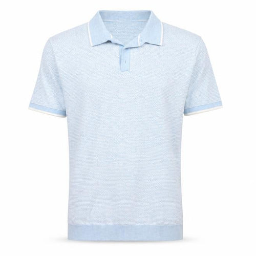Next Men’s Blue Herringbone Knit Polo Shirt Size M Short Sleeve Cotton