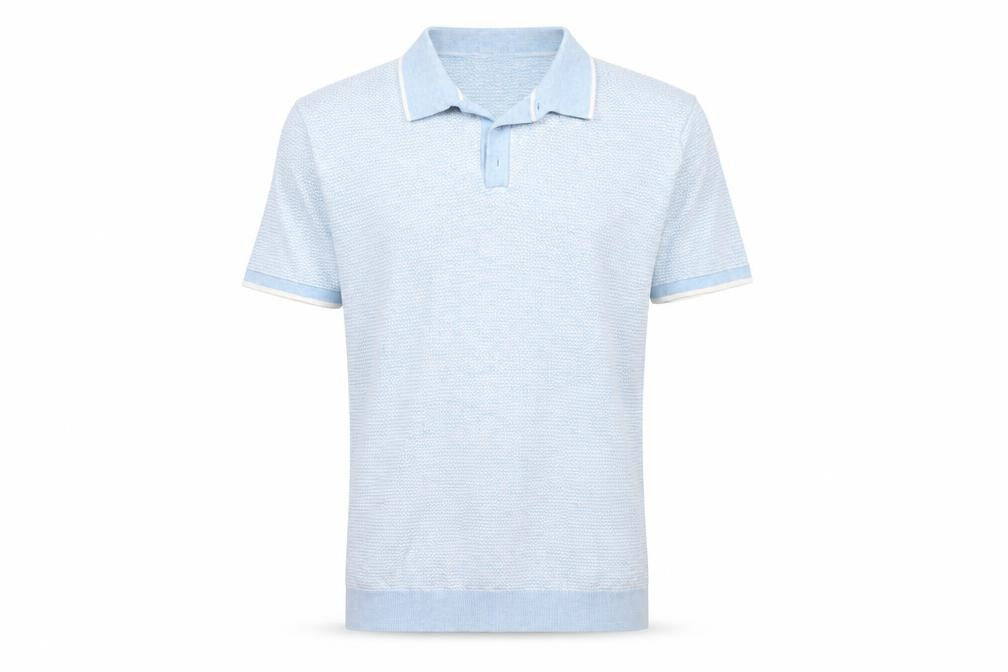 Next Men’s Blue Herringbone Knit Polo Shirt Size M Short Sleeve Cotton
