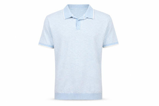 Next Men’s Blue Herringbone Knit Polo Shirt Size M Short Sleeve Cotton