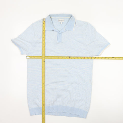 Next Men’s Blue Herringbone Knit Polo Shirt Size M Short Sleeve Cotton