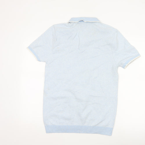 Next Men’s Blue Herringbone Knit Polo Shirt Size M Short Sleeve Cotton