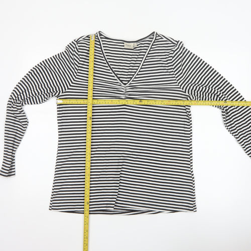 Fransa Women Black White Striped XL Jersey V-Neck Long Sleeve Top