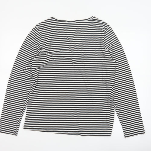 Fransa Women Black White Striped XL Jersey V-Neck Long Sleeve Top