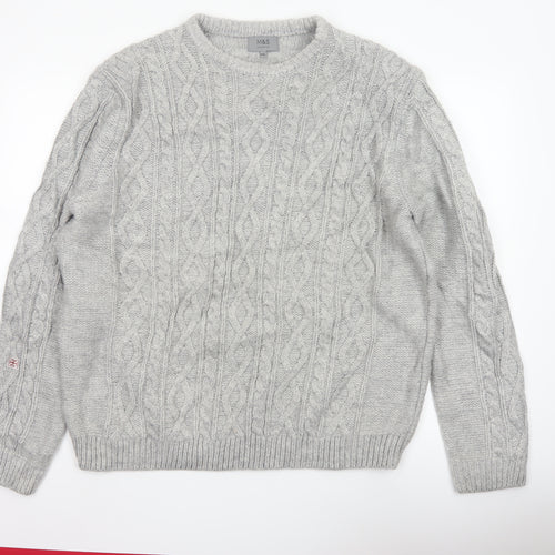 Marks & Spencer Men Grey 2XL Cable Knit Crew Neck Pullover Jumper