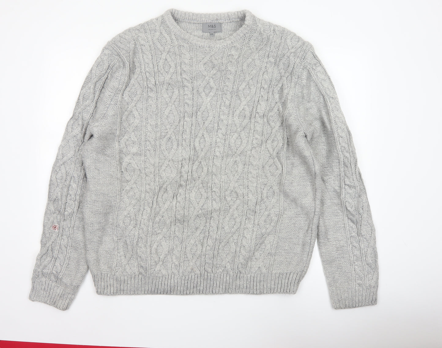 Marks & Spencer Men Grey 2XL Cable Knit Crew Neck Pullover Jumper