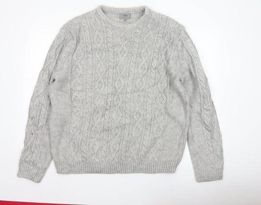 Marks & Spencer Men Grey 2XL Cable Knit Crew Neck Pullover Jumper