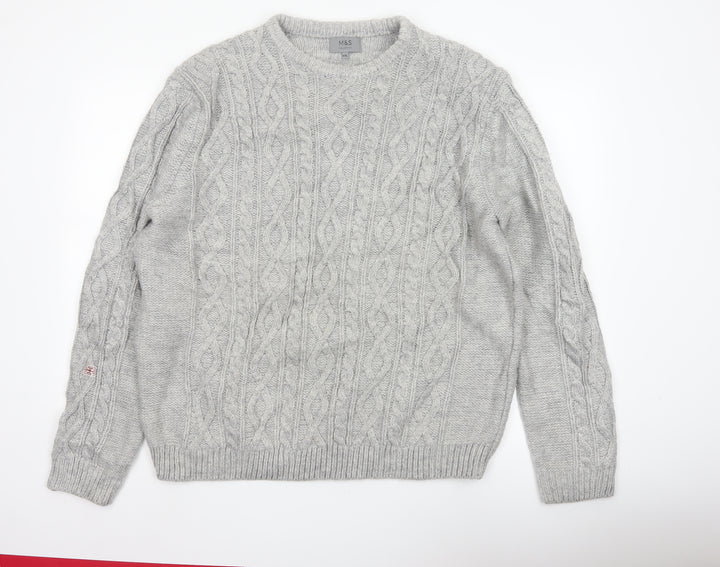 Marks & Spencer Men Grey 2XL Cable Knit Crew Neck Pullover Jumper