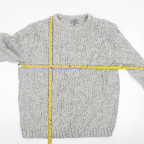 Marks & Spencer Men Grey 2XL Cable Knit Crew Neck Pullover Jumper