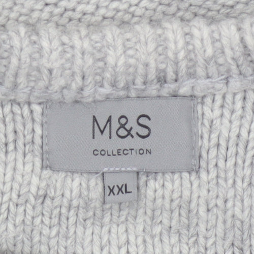 Marks & Spencer Men Grey 2XL Cable Knit Crew Neck Pullover Jumper