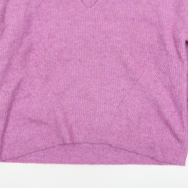 Ro&Zo Women’s Pink V-Neck Balloon Sleeve Knit Jumper UK 8