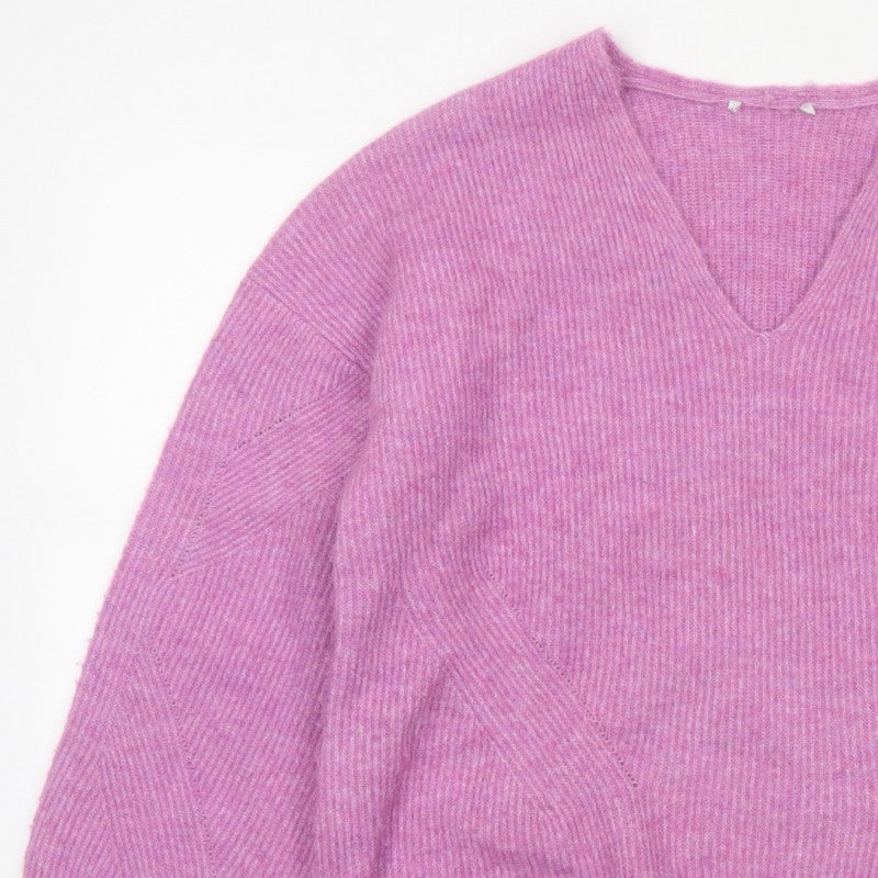 Ro&Zo Women’s Pink V-Neck Balloon Sleeve Knit Jumper UK 8