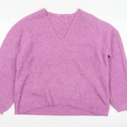 Ro&Zo Women’s Pink V-Neck Balloon Sleeve Knit Jumper UK 8