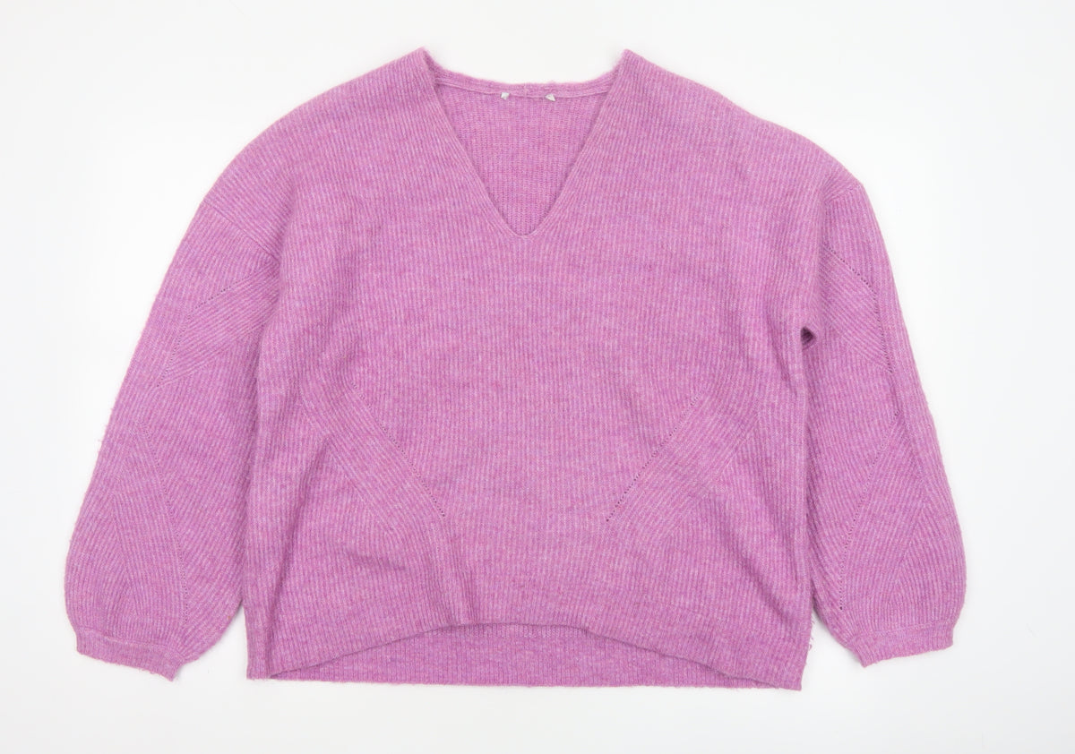 Ro&Zo Women’s Pink V-Neck Balloon Sleeve Knit Jumper UK 8